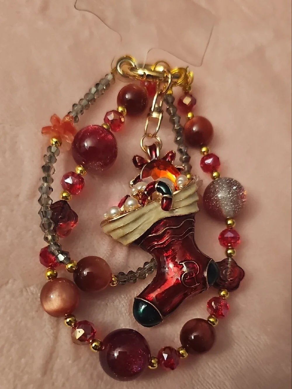 Red Enamel Christmas Stocking Pendant Phone Charm